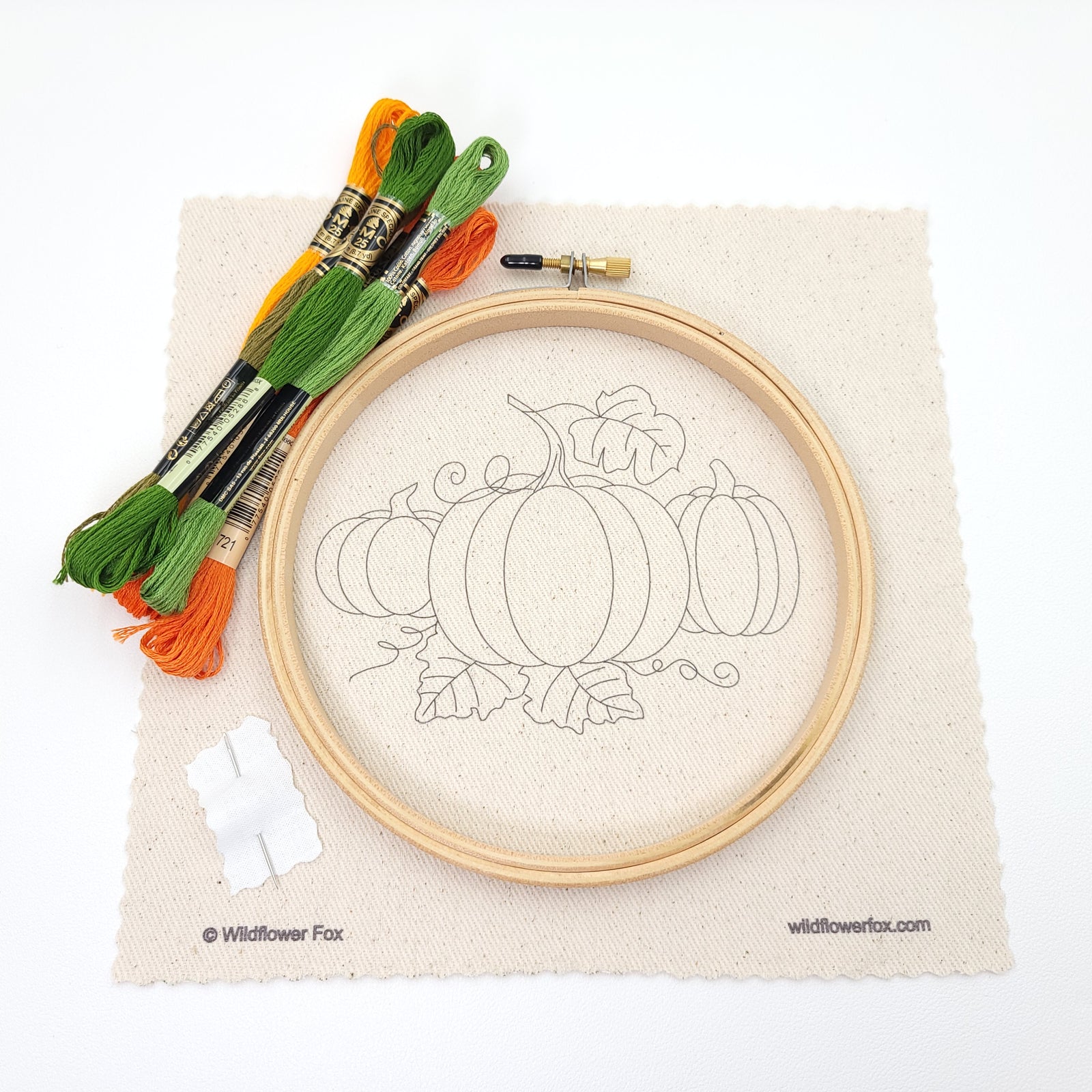 Pumpkin Trio Hand Embroidery Kit with Printed Fabric