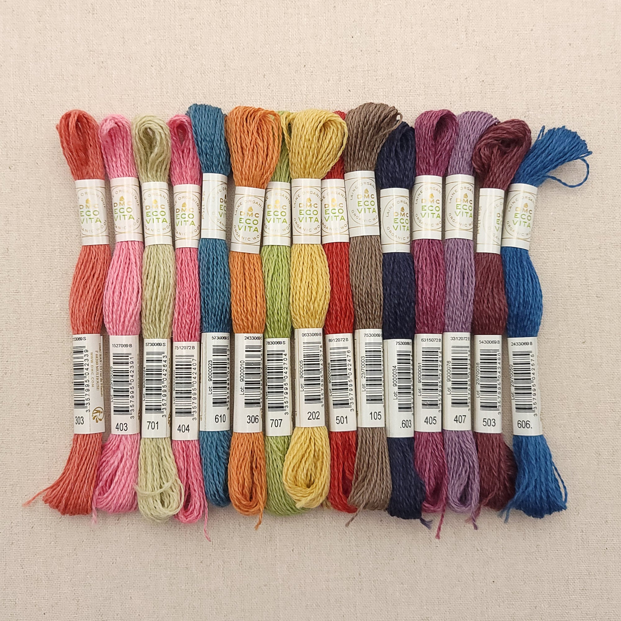 Summer Colors DMC Eco Vita 100% Organic Wool Crewel Thread - 15 Color Assortment