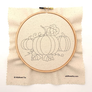 Pumpkin Trio Hand Embroidery Kit with Printed Fabric