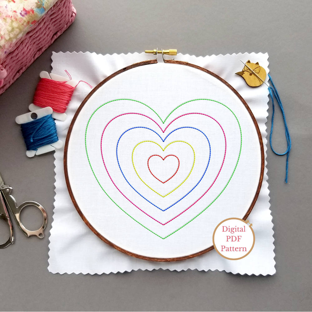 Radiant Heart Hand Embroidery Pattern - PDF - Instant Download