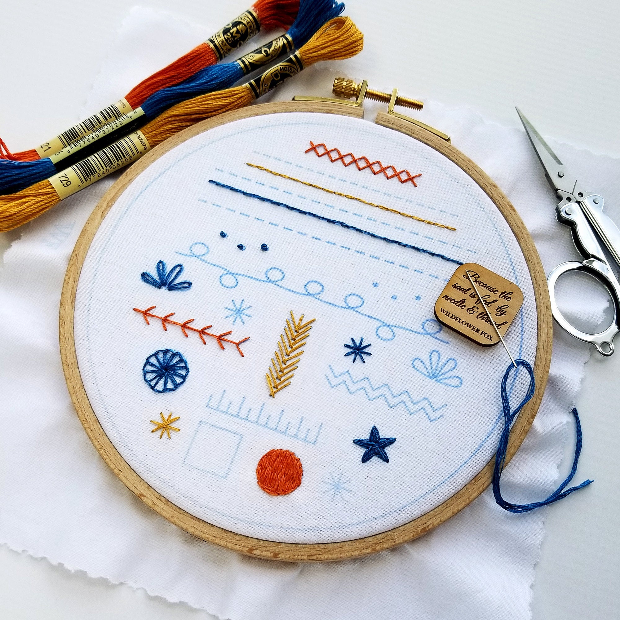 Hand Embroidery Landscape Kit Learn to Embroidery Kit Blue 