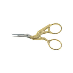 Gingher Gold-Handled Stork Embroidery Scissors - 3.5"  - Includes Leather Sheath