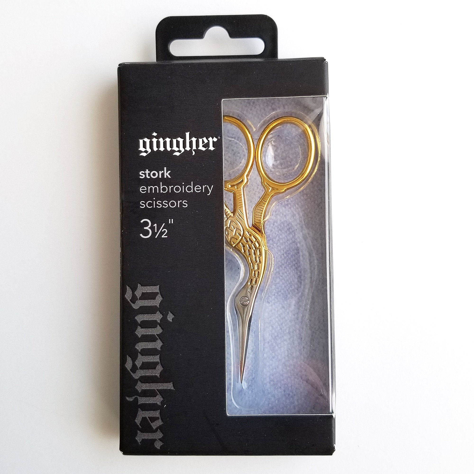 Gingher Gold-Handled Stork Embroidery Scissors - 3.5"  - Includes Leather Sheath