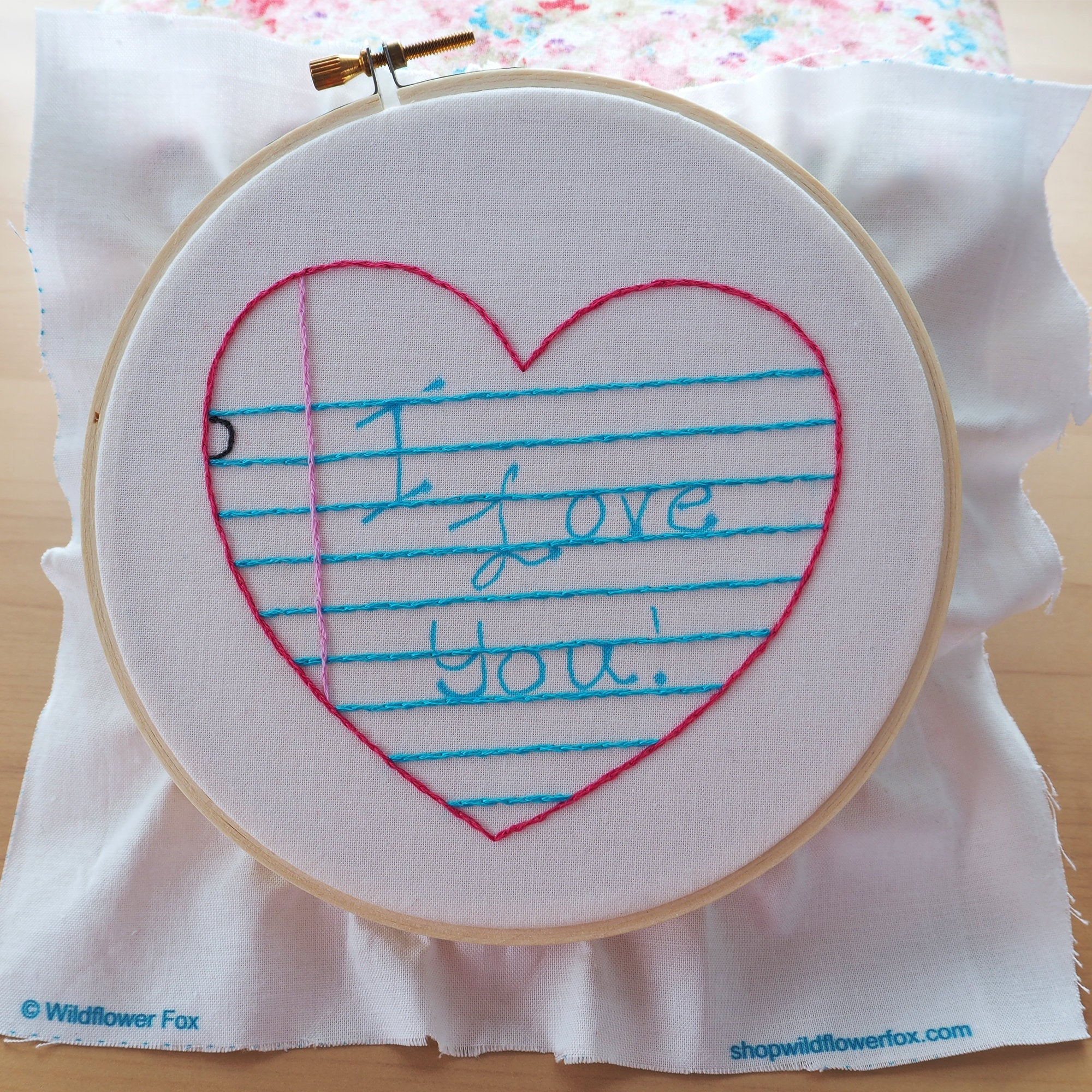 Kit - Love Note Hand Embroidery Kit - Add Your Own Message - Printed Fabric and Full Skeins of DMC Floss Included