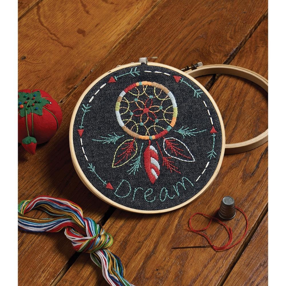 Dream Catcher on Denim Embroidery Kit - By Plaid Bucilla