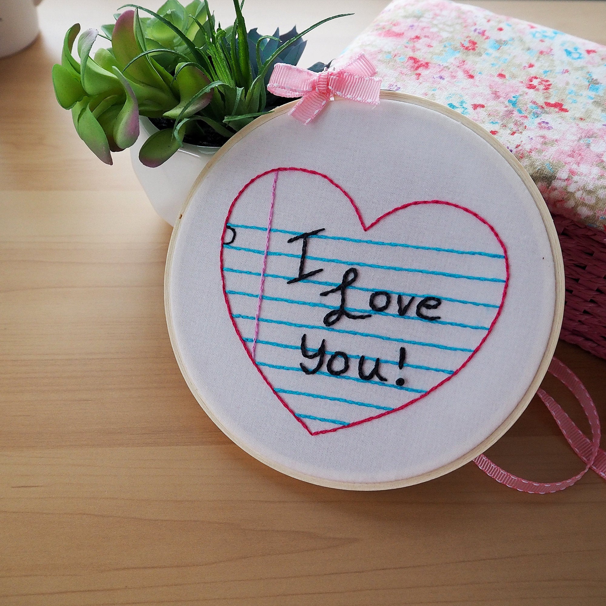 Kit - Love Note Hand Embroidery Kit - Add Your Own Message - Printed Fabric and Full Skeins of DMC Floss Included