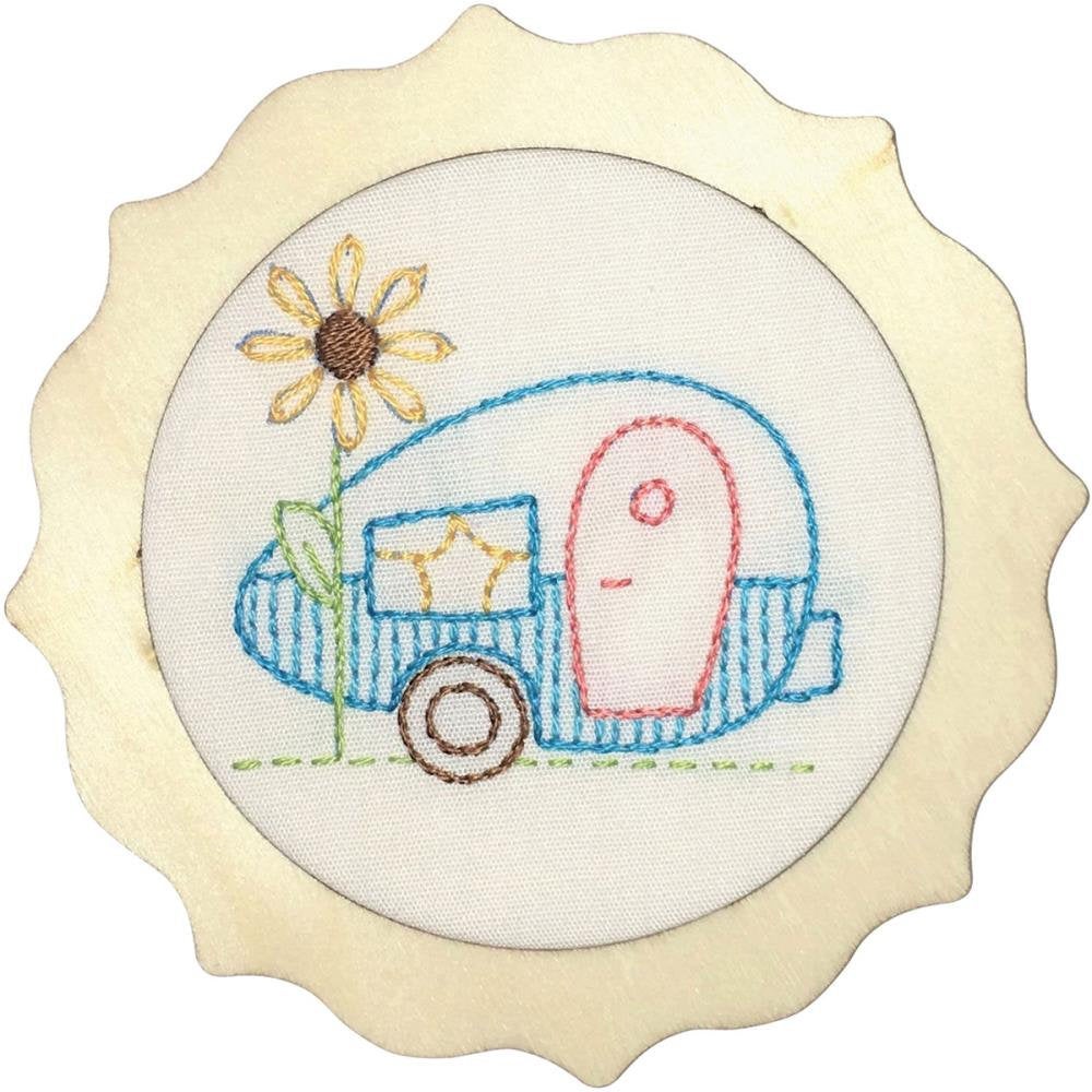 Mini Camper Hand Embroidery Kit with Wood Frame