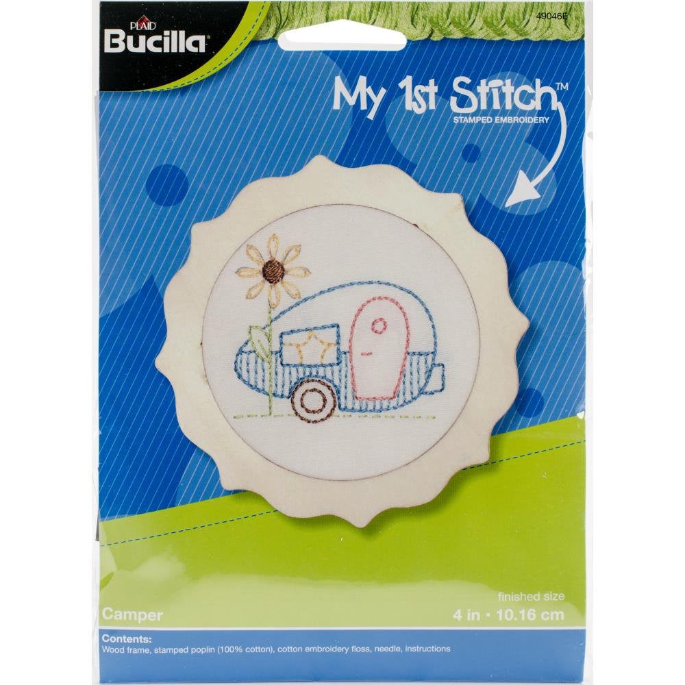 Mini Camper Hand Embroidery Kit with Wood Frame