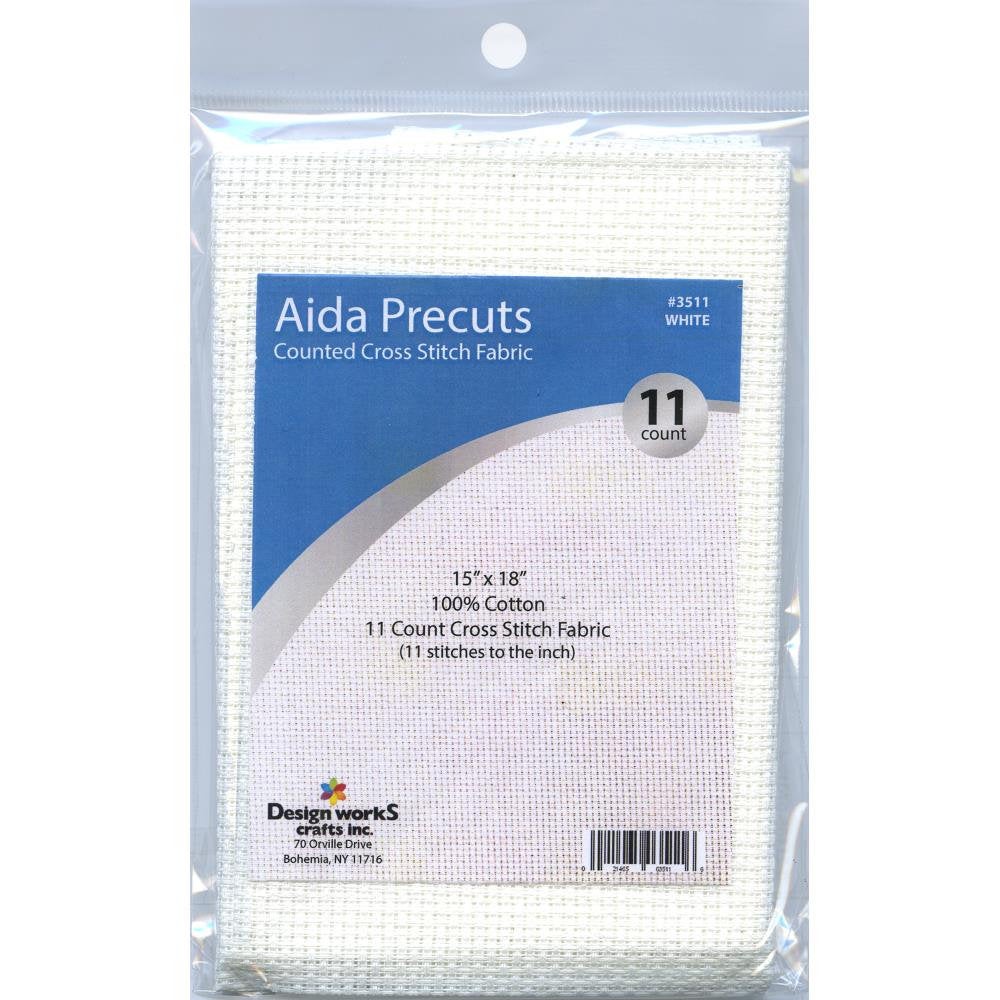 White 11 Count Aida 15 x 18 Inch Precut Cotton Cross Stitch Fabric by Design Works