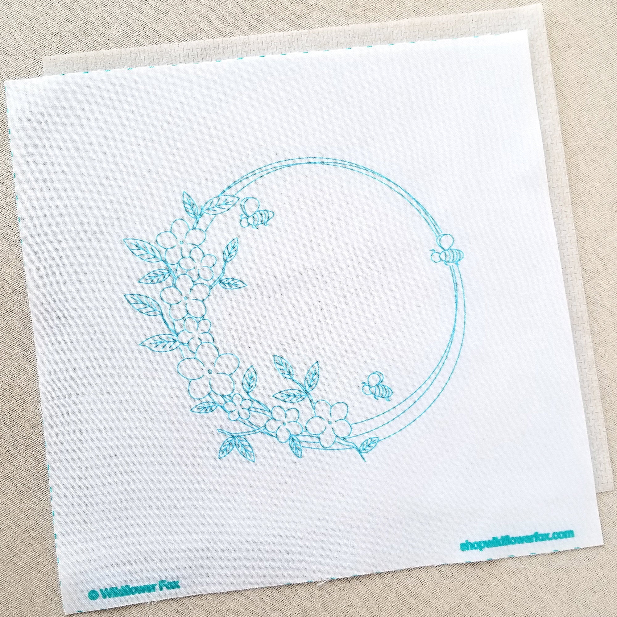 Printed Fabric Pattern - Apple Blossoms and Honey Bees Printed Fabric Hand Embroidery Pattern