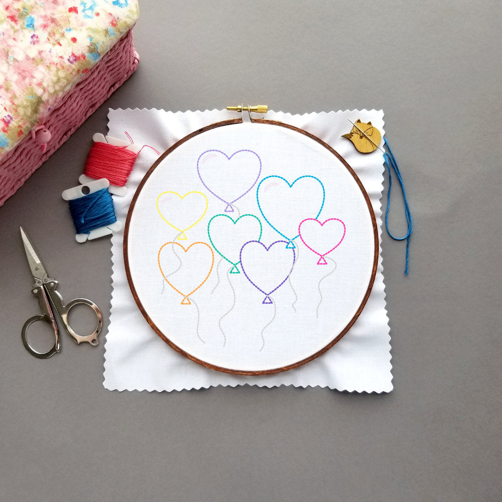 Balloon Hearts Hand Embroidery Pattern - PDF - Instant Download